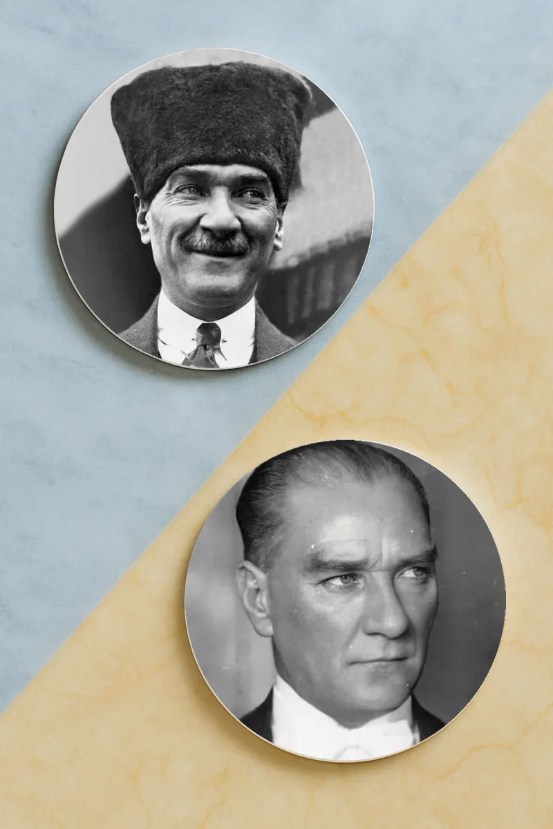 Atatürk-Yuvarlak Pleksi Bardak Altlığı 2 Adet Set