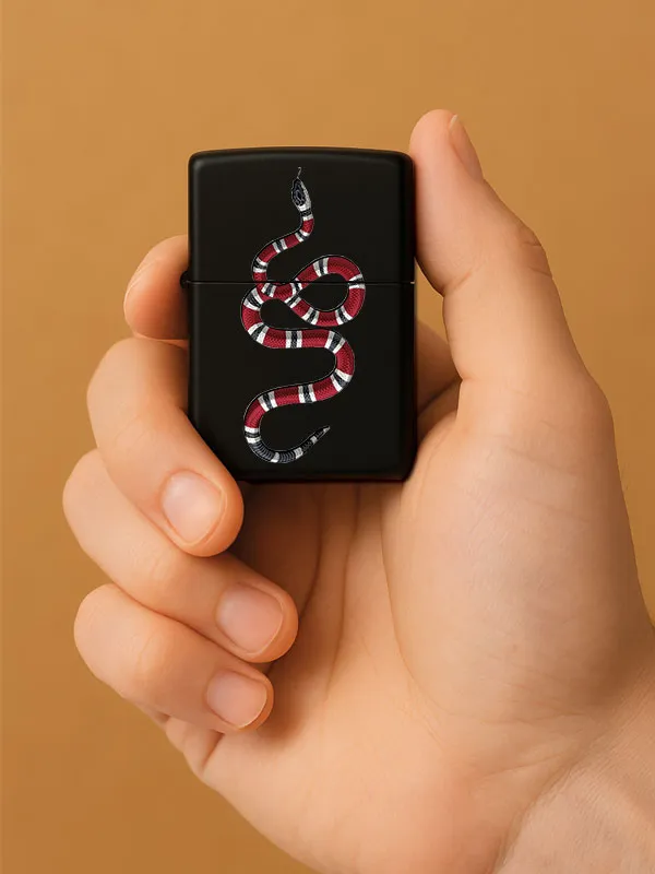 İtalian Snake-Baskılı Benzinli Metal Siyah Çakmak