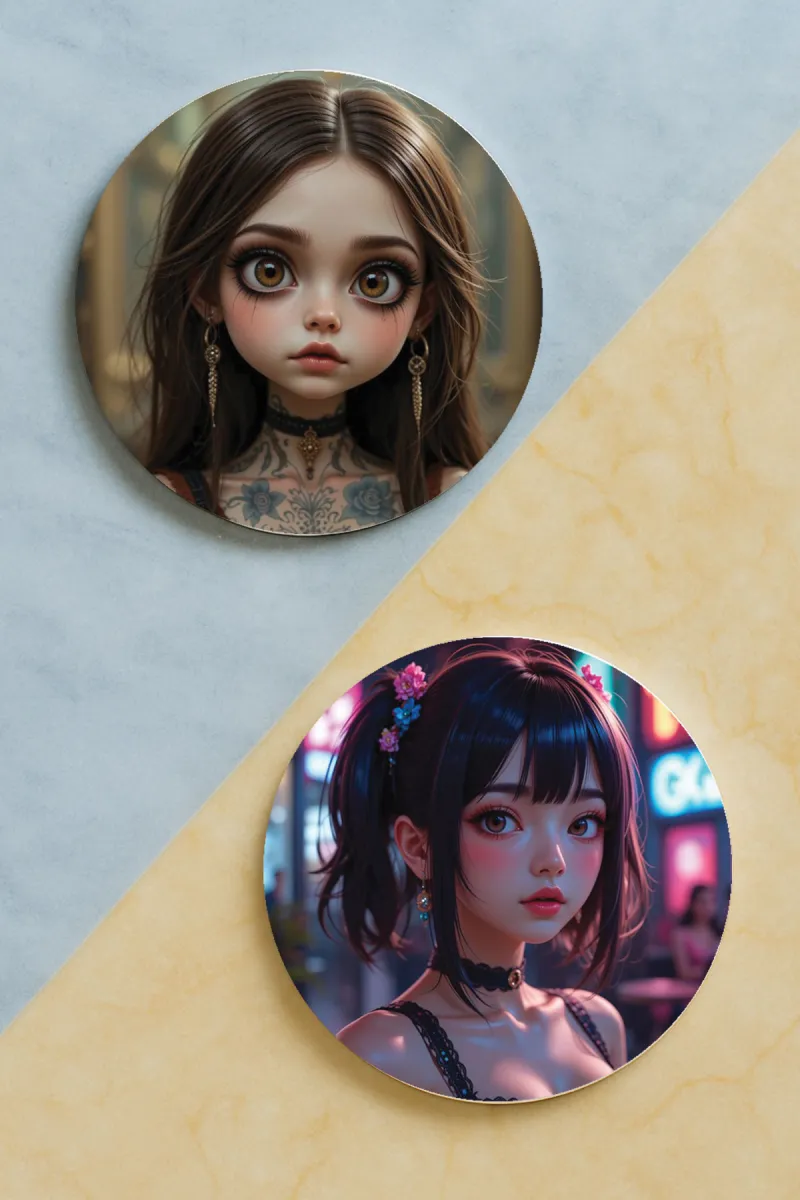 Anime-Yuvarlak Pleksi Bardak Altlığı 2 Adet Set