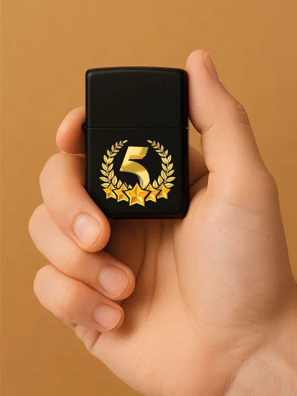 5yıldız-Baskılı Benzinli Metal Siyah Çakmak