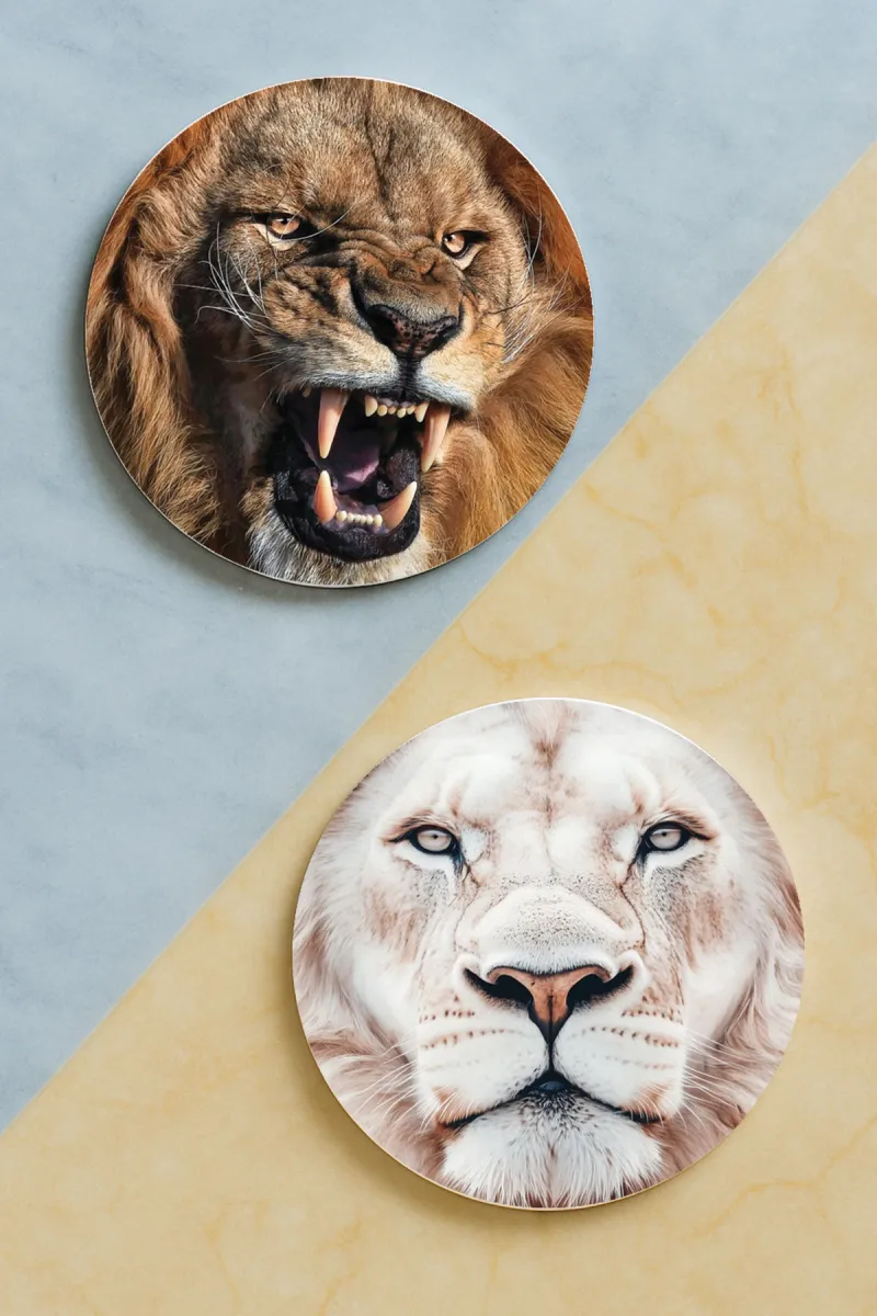 Aslan-Yuvarlak Pleksi Bardak Altlığı 2 Adet Set