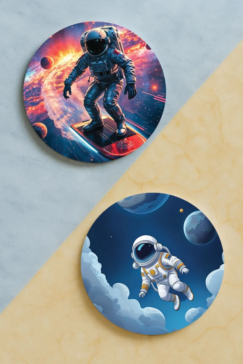 Astronot-Yuvarlak Pleksi Bardak Altlığı 2 Adet Set