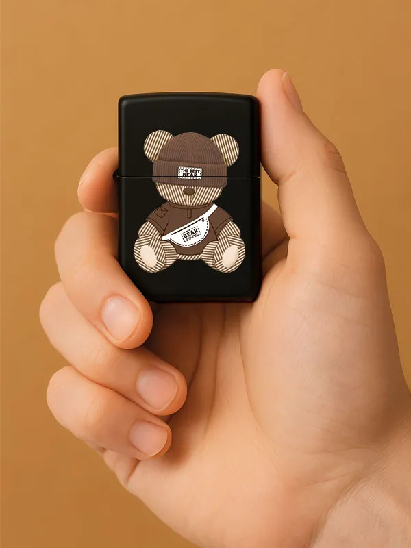 Bestbear-Baskılı Benzinli Metal Siyah Çakmak