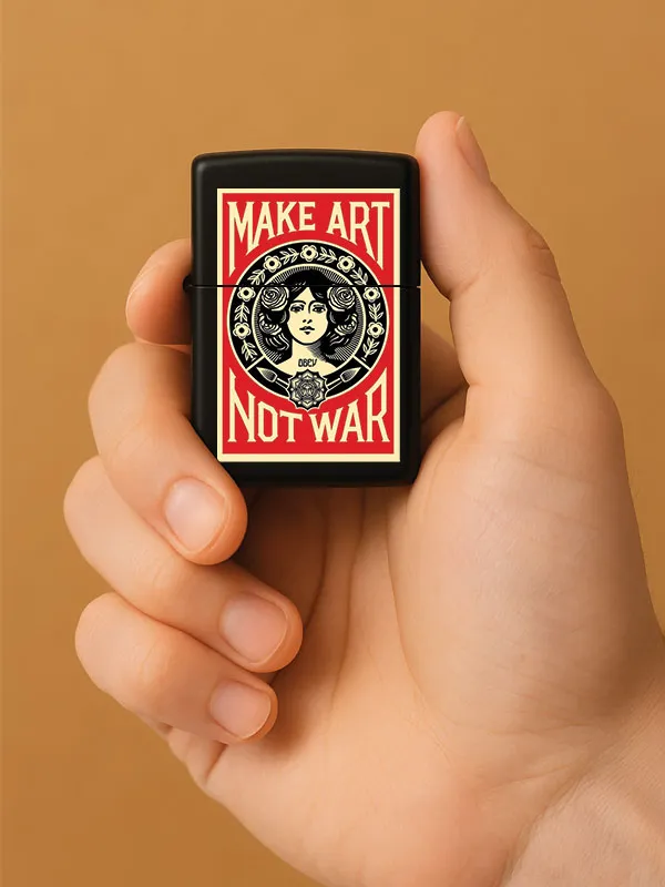 Make Art-Baskılı Benzinli Metal Siyah Çakmak