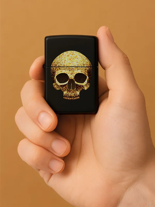 Disco Skull-Baskılı Benzinli Metal Siyah Çakmak