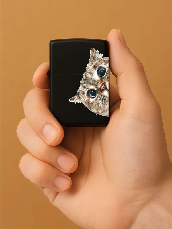 Miyav-Baskılı Benzinli Metal Siyah Çakmak