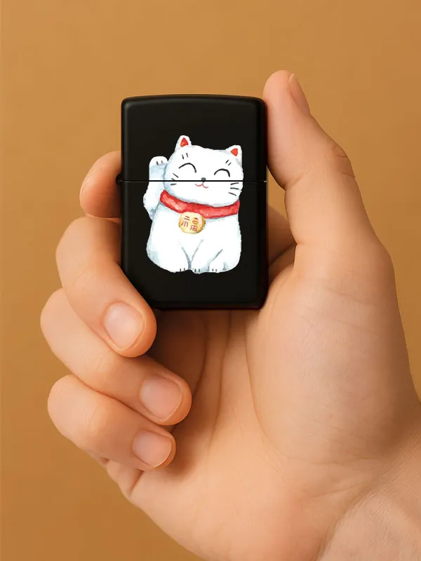 Japancat-Baskılı Benzinli Metal Siyah Çakmak